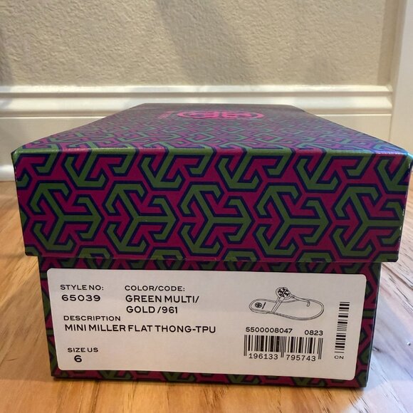 Tory Burch Mini Miller Flat Thong Sandals (Green Multi/Gold) - Picture 5 of 7
